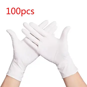 

100Pcs Pure White Waterproof Disposable Washing Cleaning Nitrile Gloves Work Safety Gloves