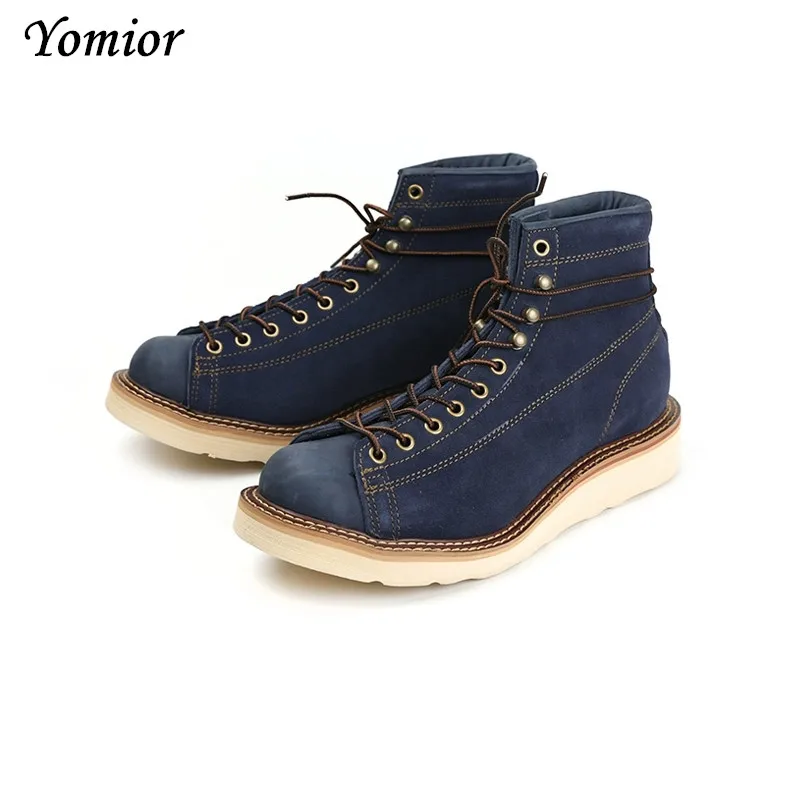 

Yomior Handmade Fashion Vintage Casual Men Shoes Autumn Winter Work Ankle Boots Cow Leather Tooling Round Toe Motorcycle Boots