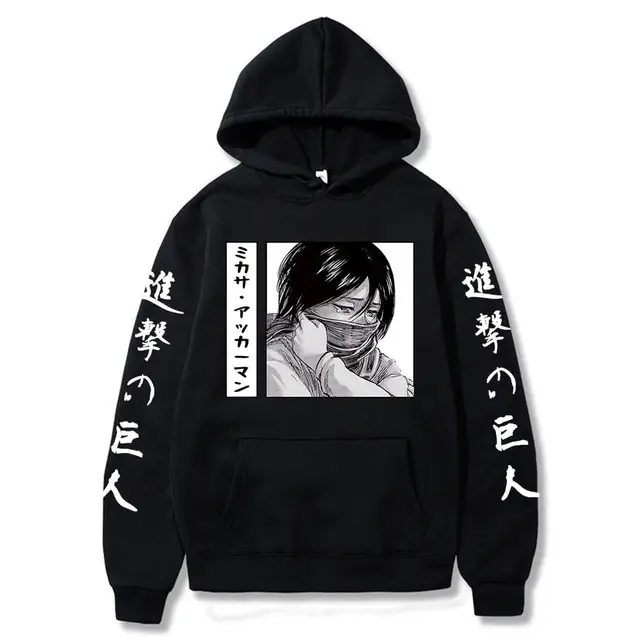 Attack On Titan Hoodie Japanese Anime Hingeki No Kyojin Graphic Sweatshirt Pullover Casual Hooded Streetwear Tops Unisex Black12