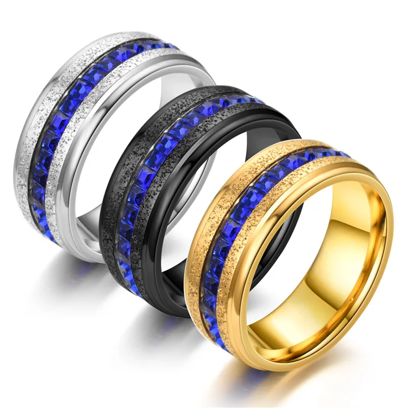 [3 Colors] Stainless Steel Men's Fashion Ring Blue Gemstone Inlaid Wedding Jewelry Hand For Men | Украшения и аксессуары