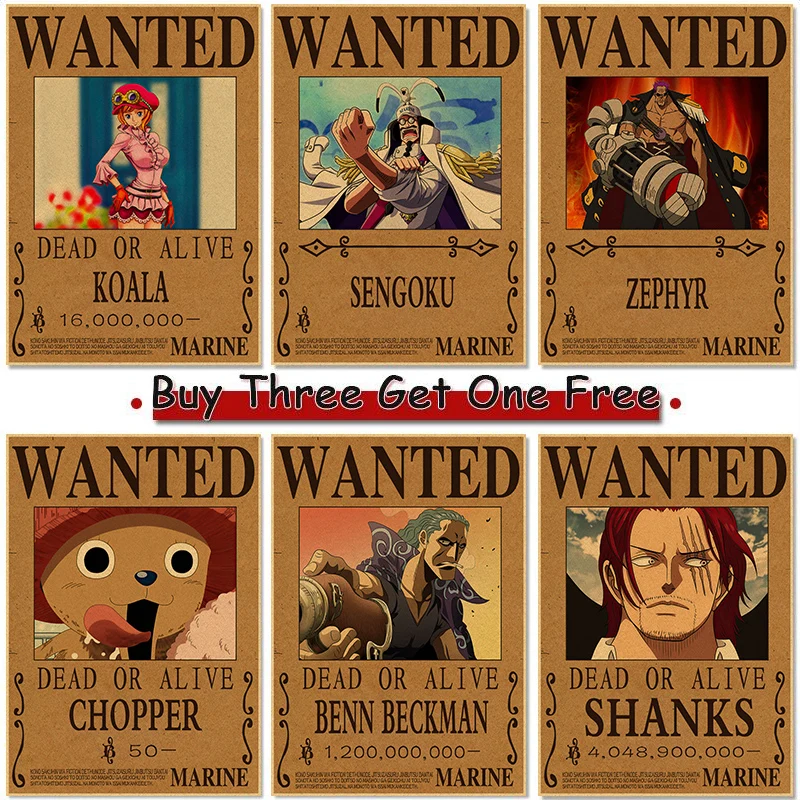 New One Piece Role Reward Order Vintage Kraft Paper Anime Poster Living Room Decorative Painting Home Decoration Core | Дом и сад