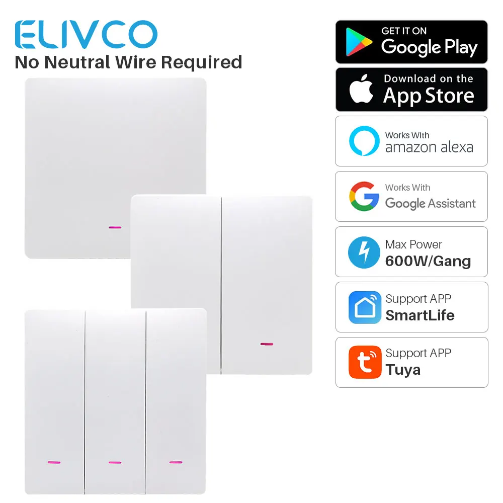 Smart Switch Tuya WiFi 1/2/3 Gang Smart Home Wall Switch Work With Alexa Google Home