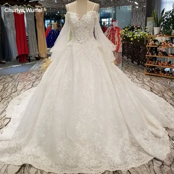 

LS54777 tulle lantern sleeves puffy bridal wedding dress with long train sweetheart shiny wedding gown with glitter real price