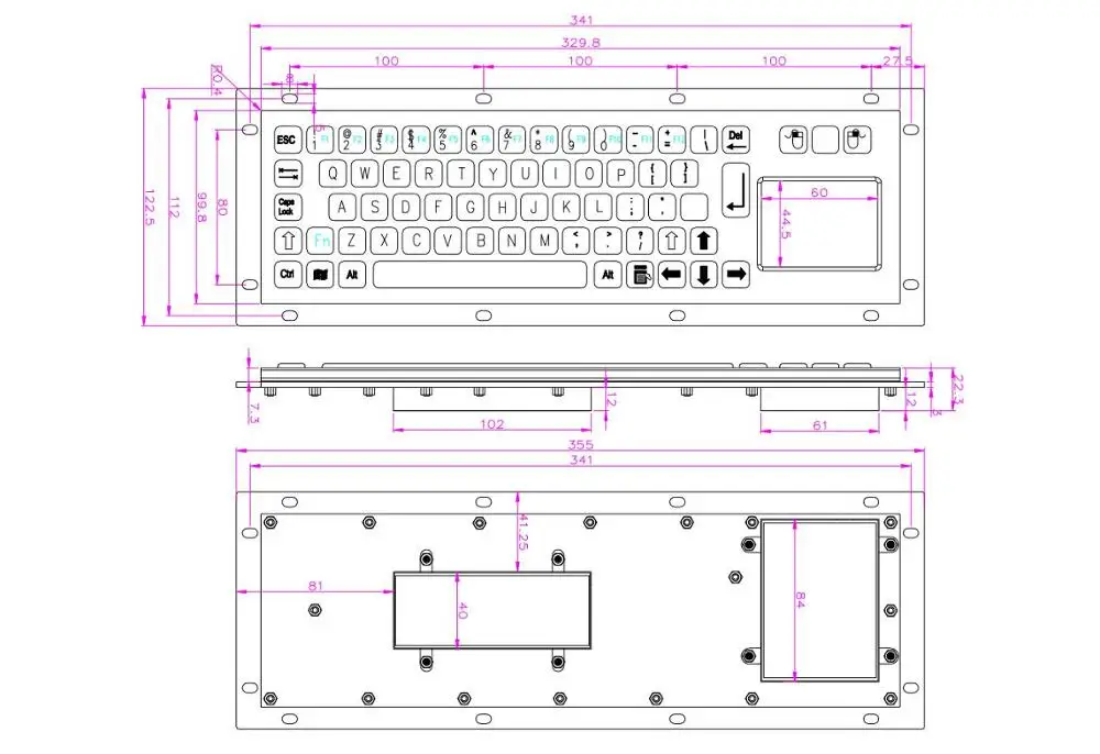USB клавиатура для киоска из нержавеющей стали IP65 с тачпадом металлическая