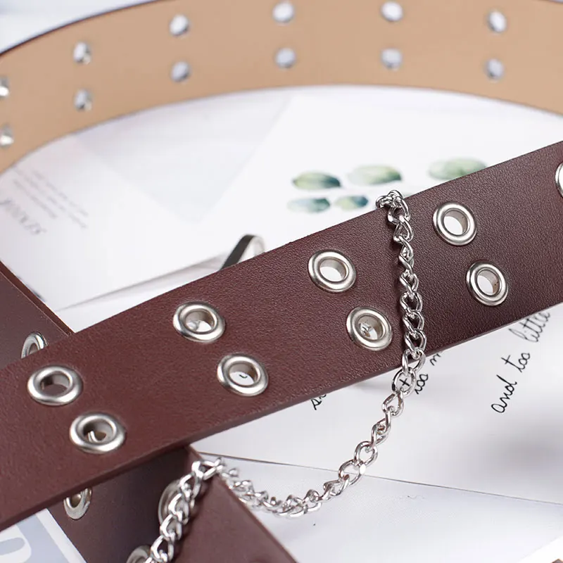 D&T Fashion Alloy Women Men Belts Chain luxury PU Leather Pin Buckle Jeans Chains Decorative Ladies Retro Casual Punk