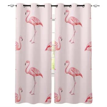 

Pink Flamingo Window Curtains LivingRoom Kitchen Curtains for Bedroom Left and Right Biparting Open Curtains
