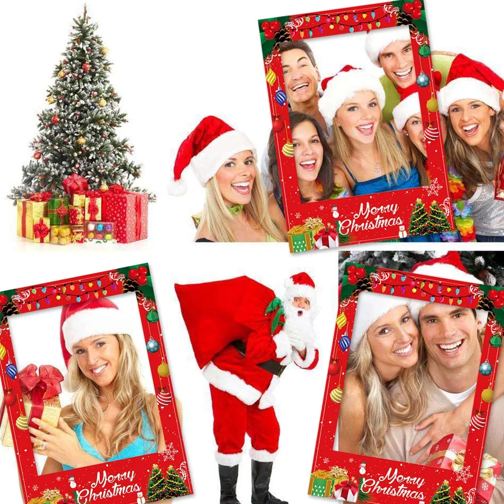 Behogar Merry Christmas забавная бумажная рамка для селфи с 1 комплектом фото стенд реквизит для рождества Рождественские вечерние принадлежности