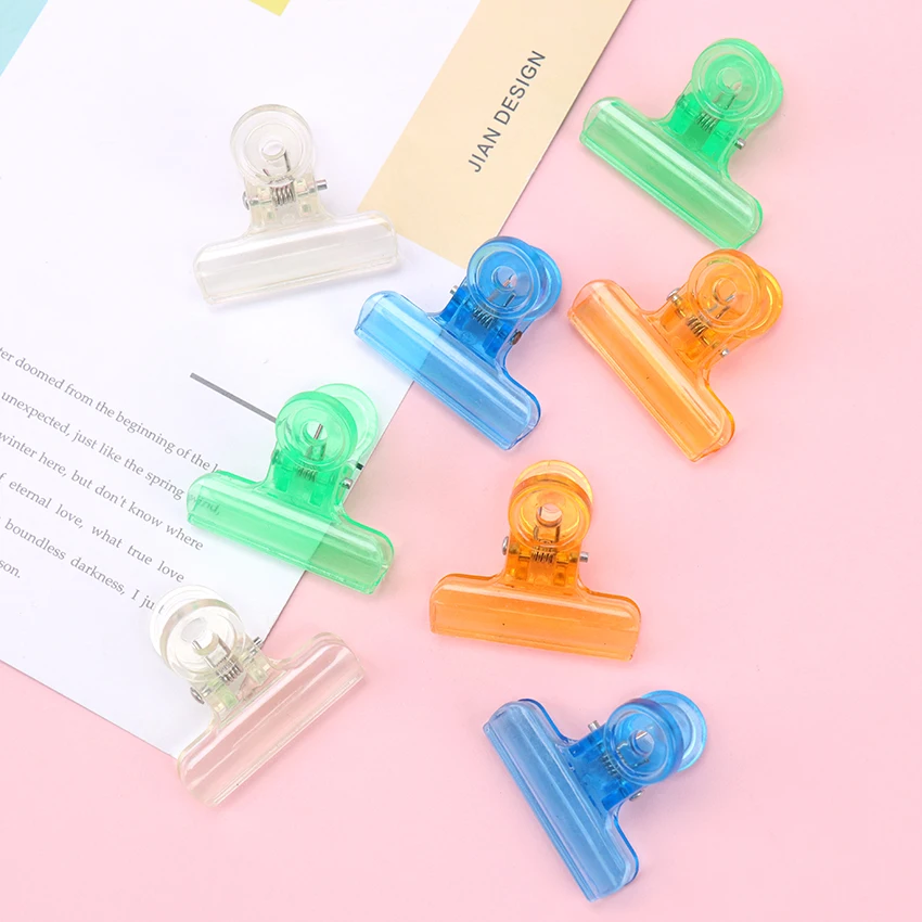 10PCS Color Plastic Folder Financial Binder Clips Notes Letter Paper Clips  Office Transparent Stationery Clip