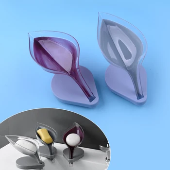 

Leaf shape Soap Dish Drainage Holder Decorative Container Drain Box with Suction Base Bathroom Kitchen Storage