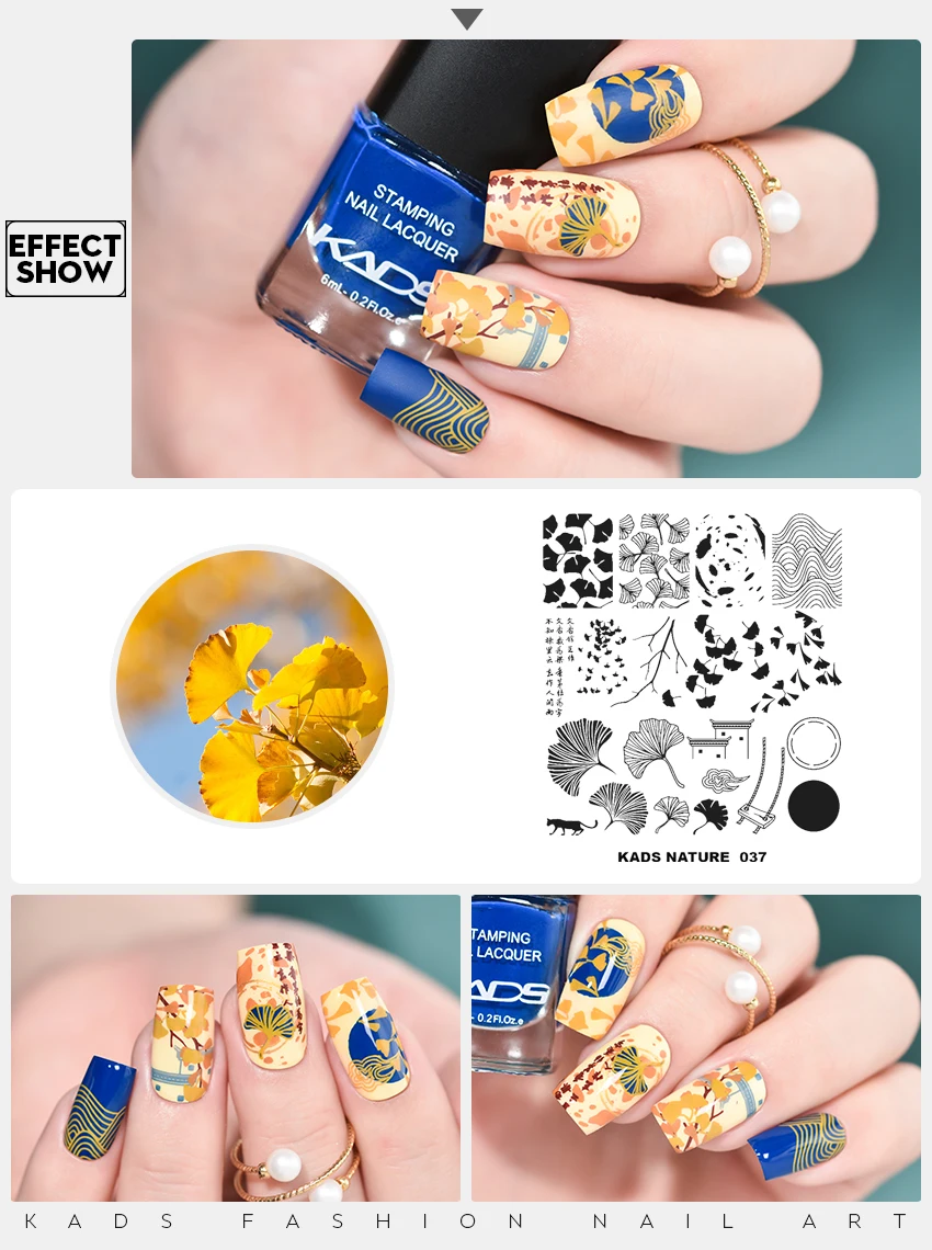 1pc Nail Art Stamping Plate Nature 037 Ginkgo biloba Pattern Stamping Plate Rectangle Template Nail Art Image Decoration Stencil 2