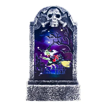 

Scary Vintage Home Holiday Skeleton Tombstone Lamp Props Halloween Decorations Party Plastic Simulation Ornaments Luminous Led