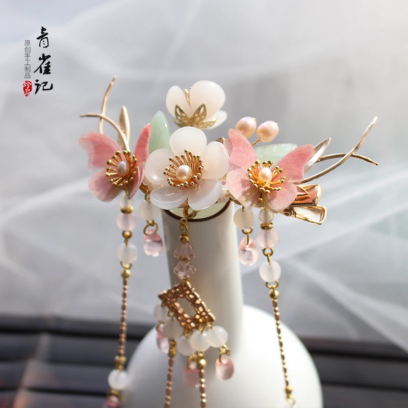 Классические аксессуары ручной работы Hanfu шпильки зажимы для волос Утконос корона для волос Длинная кисточка ручная работа заколка для волос украшения для волос