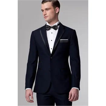 

New Navy Blue Wedding Suits For Men Notched Lapel Grooms Tuxedos Two Piece Mens Suits Slim Fit Groomsmen Suit Jacket+Pant