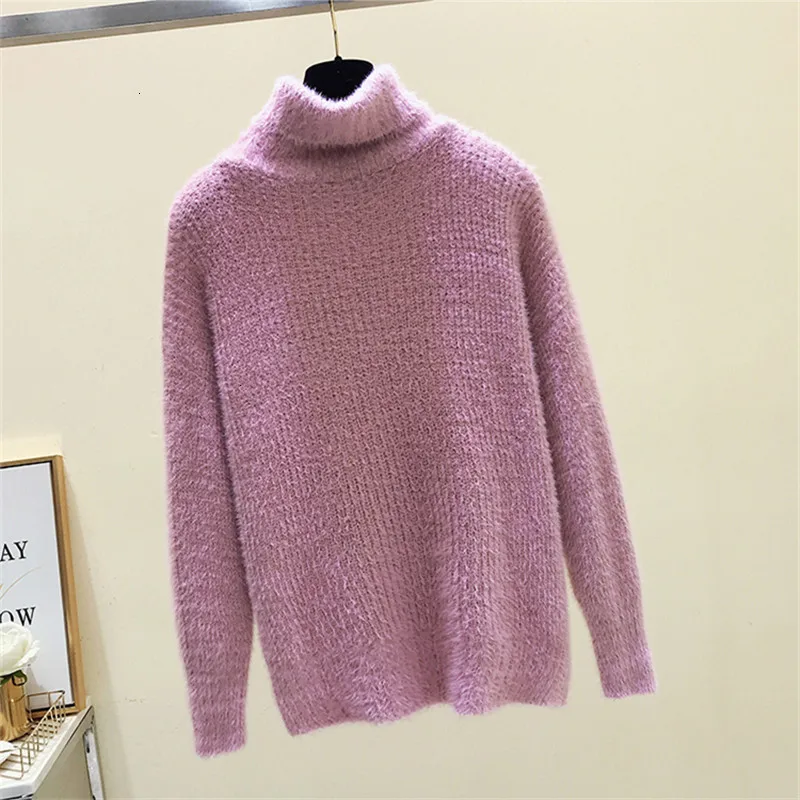 

Solid Loose Warm Jumper Turtleneck Knitwear All Match Knitted Sweater Pullover Autumn Long Sleeve Pull Femme Women New 2019