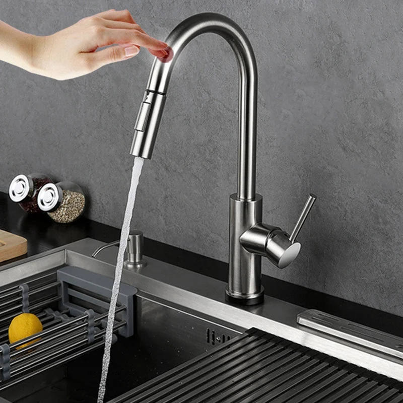  Stainless Steel Sensor Kitchen Faucets Black Inductive Sensitive Faucet Mixer Tap Single Handle Dua - 4000116424814