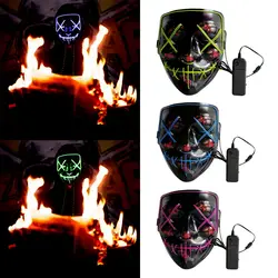 Питание от аккумулятора страшный светодиодный светящийся полный маска для лица костюм для косплея на Хеллоуин фестиваль карнавальные
