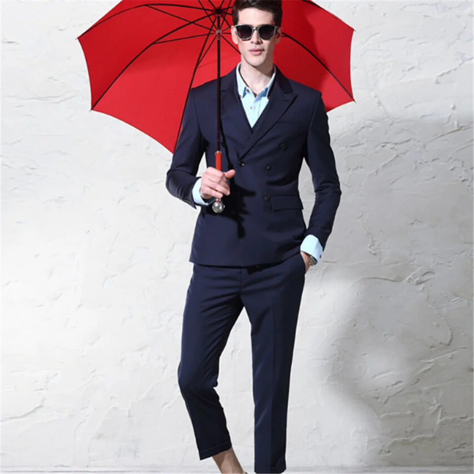 Мужской костюм Smolking Noivo Terno Slim Fit Easculino, вечерние костюмы для мужчин, темно-синий пиджак+ брюки, костюм для мужчин, Лучший Человек
