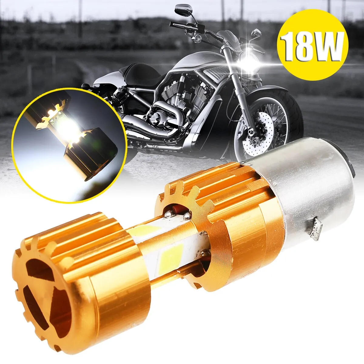 For Honda 1PC 12V BA20D COB  White LED Motorcycle Headlight Hi/Lo Beam Head Lamp Bulb 6500K 18W Moto Accessories Treyues
