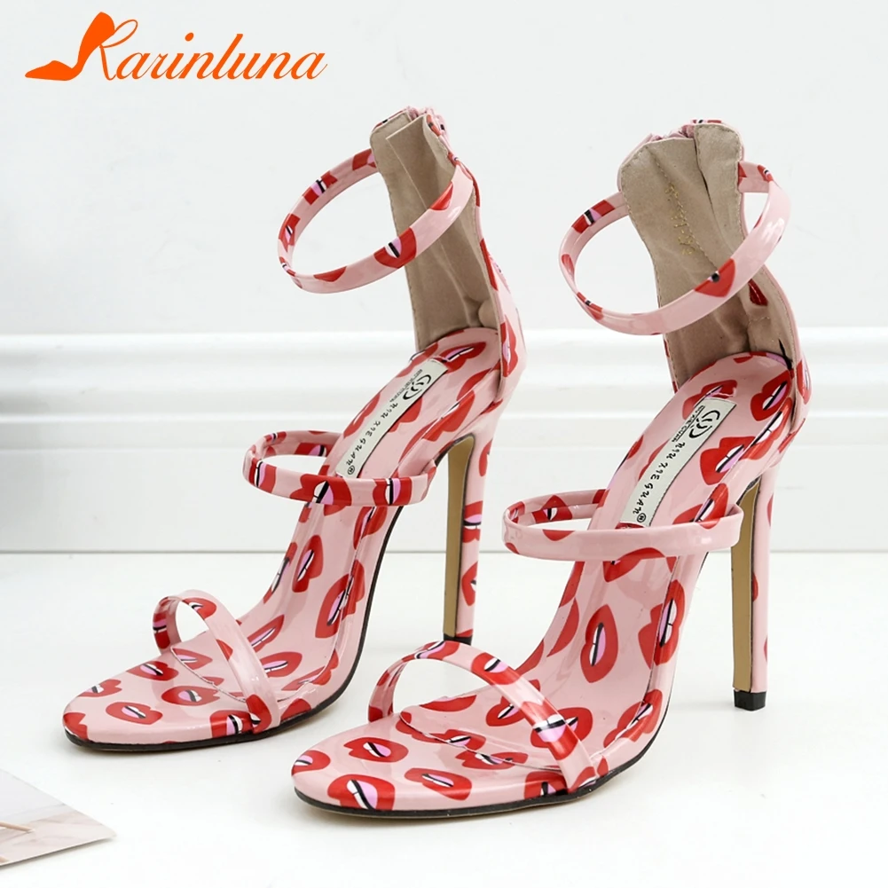 

KARINLUNA New Ladies Party Ol Sexy Sandals Fashion Ankle Strap Mixed Colors Summer Sandals Women Thin High Heels Shoes Woman