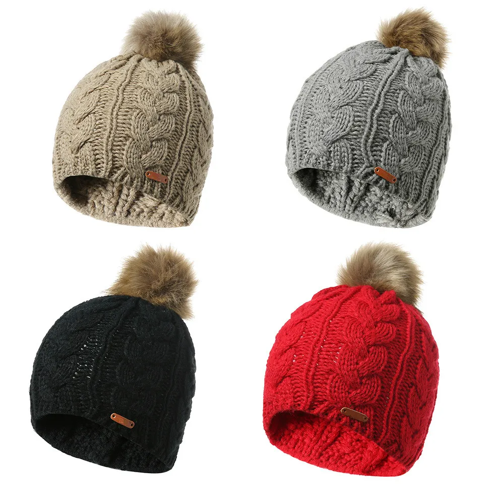 Шапки унисекс Skullies, осенние и зимние шапки из меха енота, вязаные шапки с большим ворсом, Повседневные шапки с помпоном для мужчин и женщин, теплые шапки для улицы