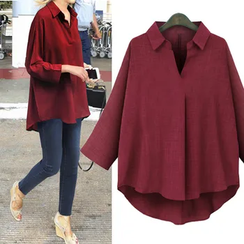 

Long Sleeve Women Blouses 2019 Plus Size Turn-down Collar Ladies Top Casual Solid Color Work Blouses For Women Bluzki Damskie #3
