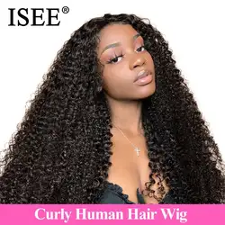 ISEE волос монгольская причудливая завивка человеческие волосы парик с предварительно выщипанные волосы для женщин Remy 13*4 вьющиеся