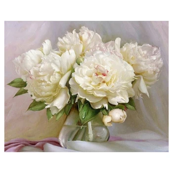 

Acrylic Picture White Flowers Diy Digital Painting By Numbers Kits Coloring Paint By Numbers Modern Wall Art Picture