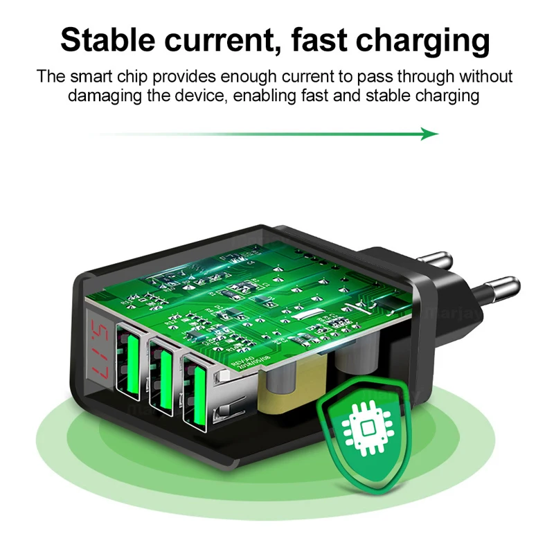 3 порта USB зарядное устройство для телефона, ЕС, США, светодиодный дисплей, 5 В, 3.1A, быстрая зарядка, смарт-зарядное устройство для мобильного телефона для iphone, samsung, Xiaomi
