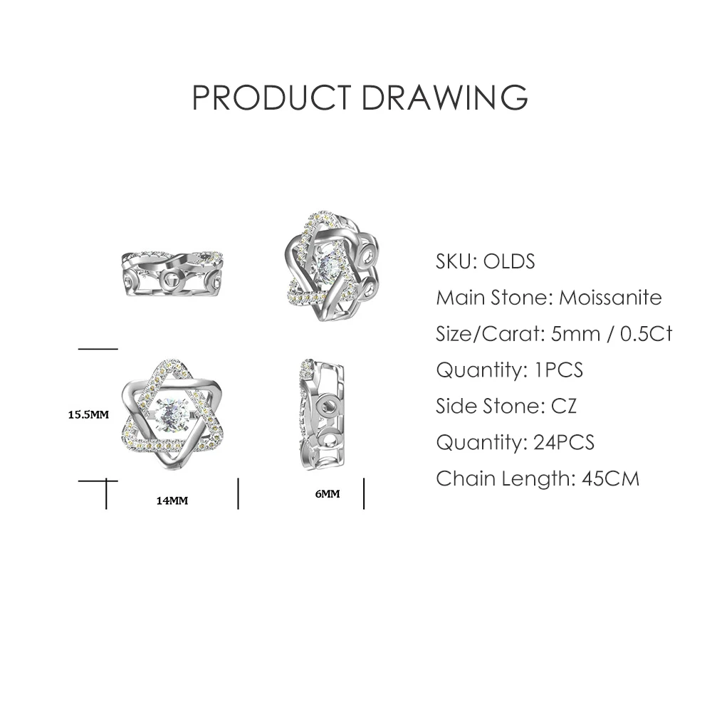RICA FELIZ 925 Sterling Silver Hexagram Necklace 5.0mm 0.5Ct Moissanite Dancing Diamond Pendant Necklace For Women Wedding RicaFeliz • 2022