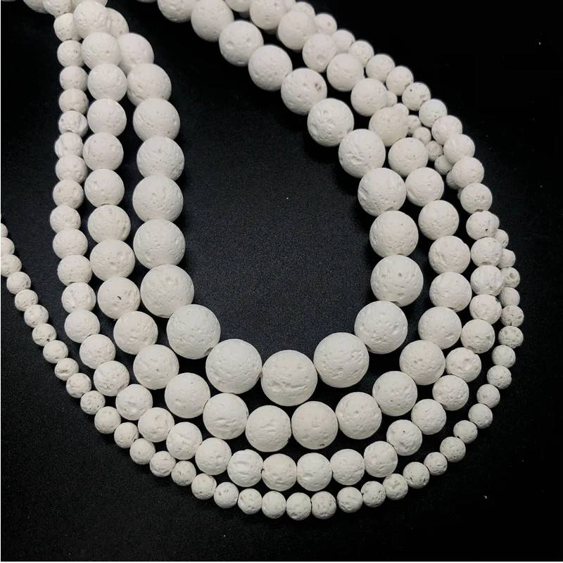 Loose Stone Beads 6/8/10/12MM Natural Black White Volcanic Lava Stone Spacer Rock Round for Jewelry making DIY Bracelet