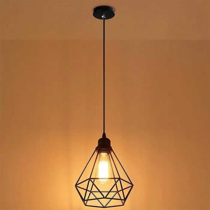 Vintage Cage Pendant Light Modern Industrial Iron Art Diamond Pyramid Wrought Ceiling Lamp Bedroom Home Lighting Accessories | Лампы и