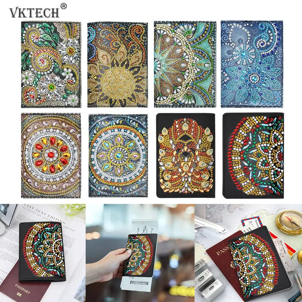 Mosaic Colorful Floral Fashion Leather Passport Holder Cover Case Travel Wallet 6.5 In