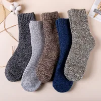 Chaussettes d'hiver en laine mérinos pour hommes, Super épaisses, chaudes, de haute qualité, Harajuku rétro, neige, chaussettes antigel décontractées, 5 paires 6