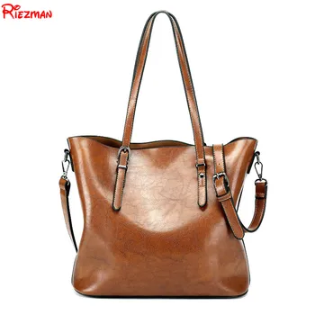 

2019 High Quality Fashion Women Big Bag Brand Shoulder Messenger Bag Simple Oil Wax Leather Casual Ladies Tote Handbags Bolsos