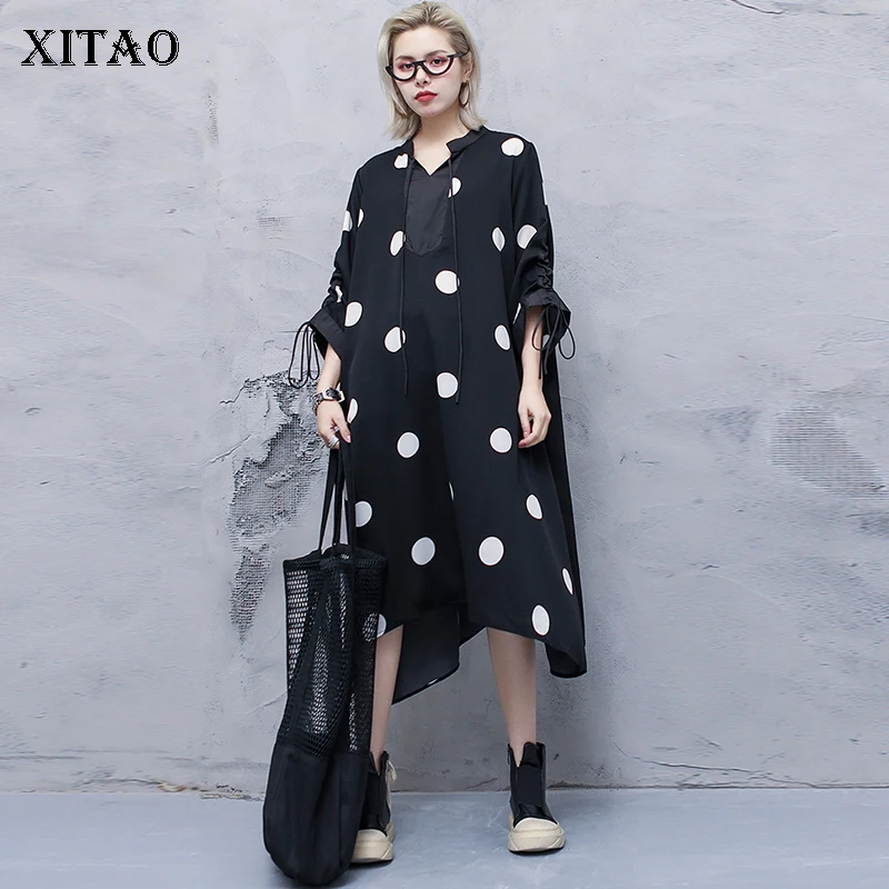 XITAO/повседневное прямое платье в горошек с бантом для женщин коллекция 2020 года