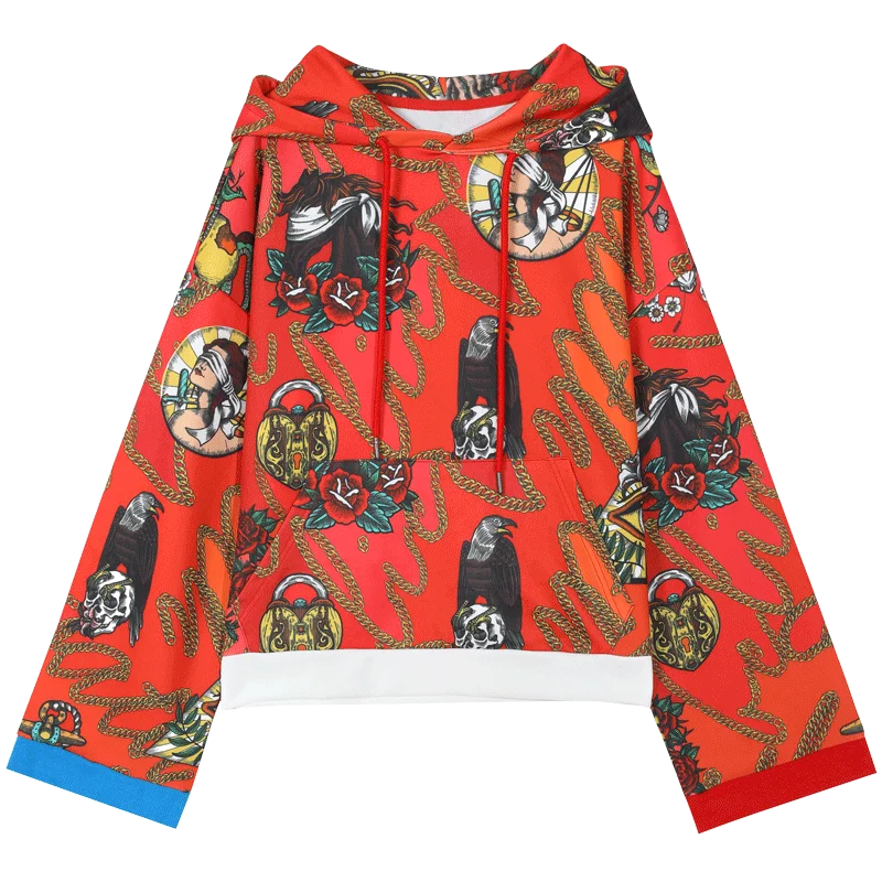 Black ELFSACK, красные женские толстовки с мультяшным принтом, на шнурке,, зимние, необычные, с длинным рукавом, повседневные, офисные, для девушек, большие размеры, толстовка - Цвет: Black