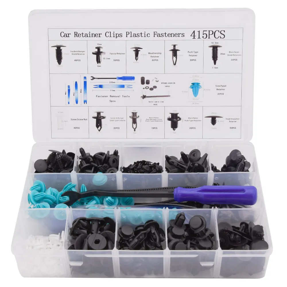 

415pcs + Tools Mixed Auto Fastener Car Accessories Universal Bumper Fixed Clamp Push Type Clip Automobile Series Plastic Rivets