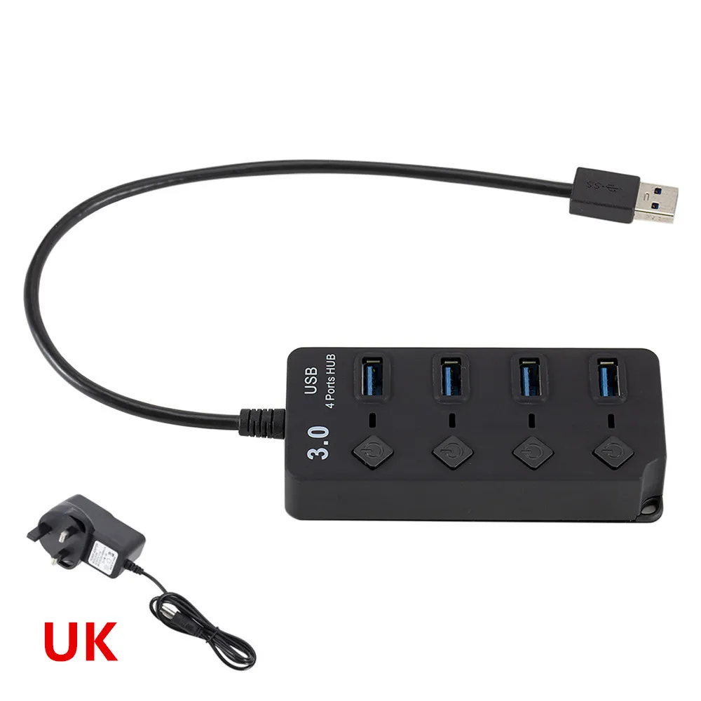 Usb-хаб высокоскоростной 4 порта USB 3,0 концентратор разветвитель вкл/выкл переключатель с ЕС/США адаптер питания для MacBook ноутбук ПК с индикатором