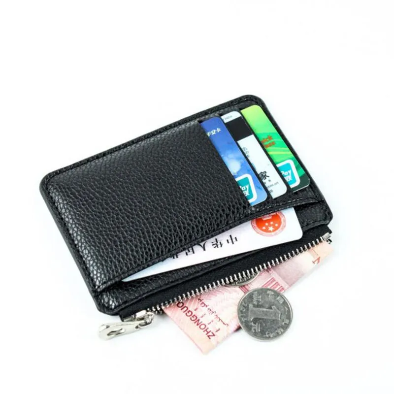 Portafoglio sottile portamonete in pelle PU porta carte da donna in pelle con cerniera Unisex porta biglietti da visita porta carte di credito Mini da uomo - immagine 3
