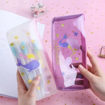 

1 Pcs Cute Pencil Case Dream Mermaid Whale Transparent Large Capacity Pencil Bags Stationery Organizer Bag School Office Supply