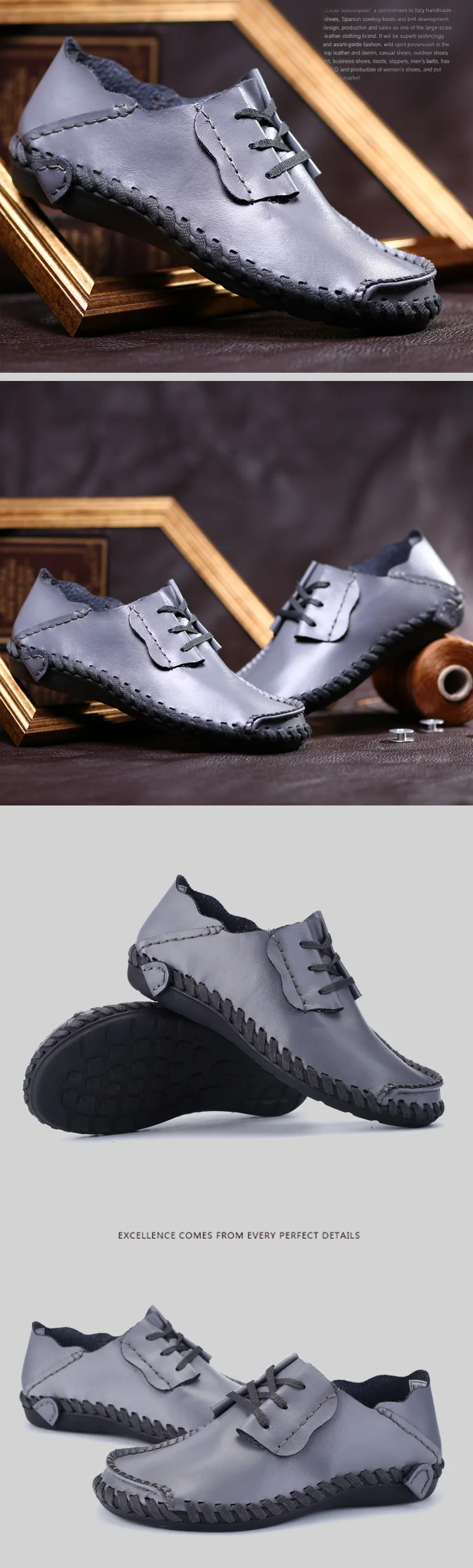 Men's Handmade Casual Leather Shoes Slip on Flat Moccasins