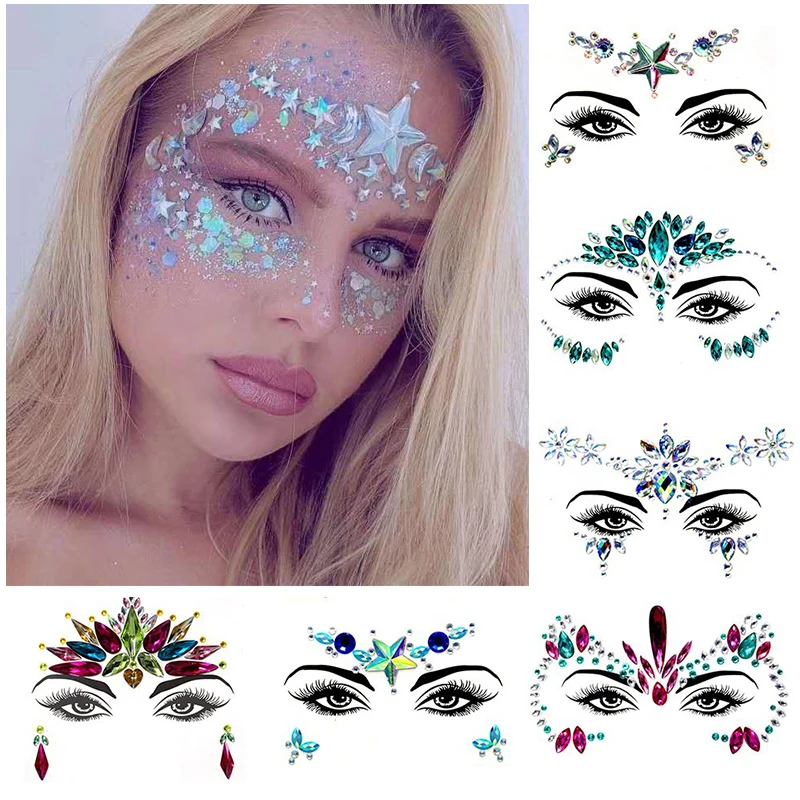 Temporary Tattoos Glitter Face Jewels Rhinestones Sexy Woman 3D for Party
