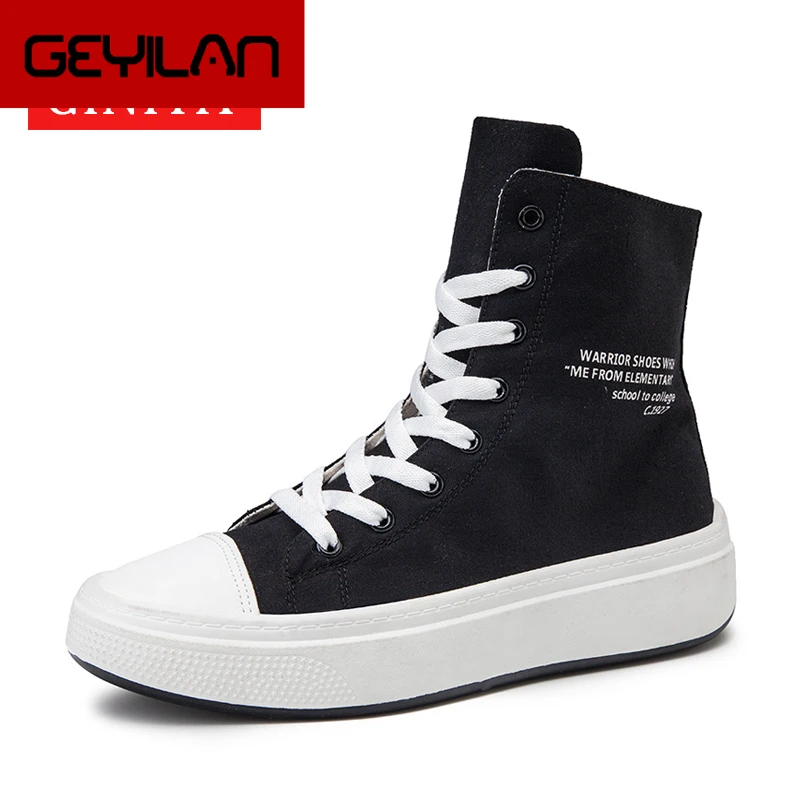 

2019 Autumn Men Fashion Canvas Shoes High Cut Male Ankle Boots Brand Casual Shoes For Man Black Thick Bottom Canva Shoes