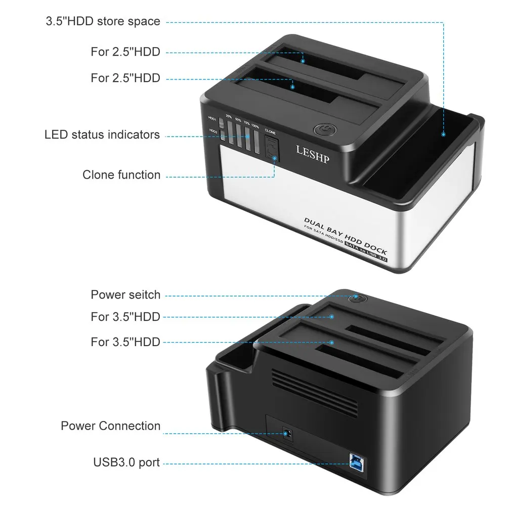 Двойной отсек HDD док-станция USB 3,0 для SATA HDD SSD док-станция с клоном для 2,"& 3,5" SATA HDD& SSD чехол для жесткого диска док-станция