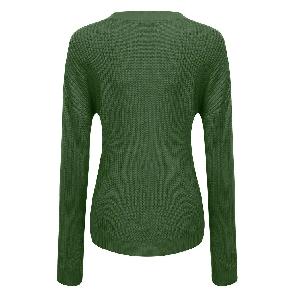 JAYCOSIN свитер женский модный однотонный вязаный свитер с круглым вырезом и длинными рукавами Csaual Топ Блузка L401118