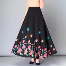 Зимняя черная шерстяная юбка с цветочным принтом размера плюс, Длинная женская юбка макси, Женская юбка/юбка Largas Elegantes