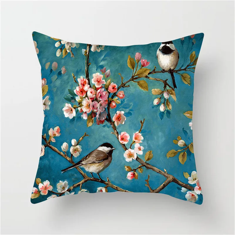 Fuwatacchi Чехлы для подушек с изображением цветов сливы, фламинго, птицы, подушка вишневого цвета, чехол для домашнего стула, дивана, украшения, желтые наволочки