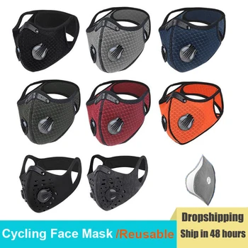

Sport Facemask with Filters Exhaust Valves Anit-fog Washable Breathable PM2.5 Activ Carbon Respirator Reusable Cycling Face Mask