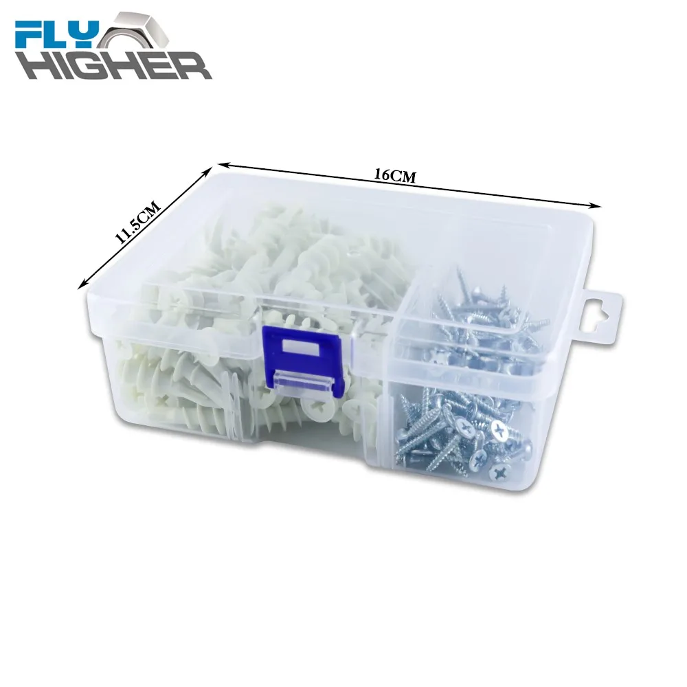 200 шт нейлон самосверлящий гипсокартон/гипсокартон анкер с нарезающим винтом комплект
