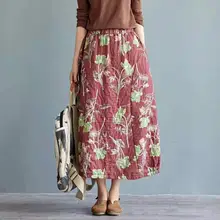 Толстая винтажная хлопковая и льняная теплая зимняя хлопковая юбка с цветочным принтом